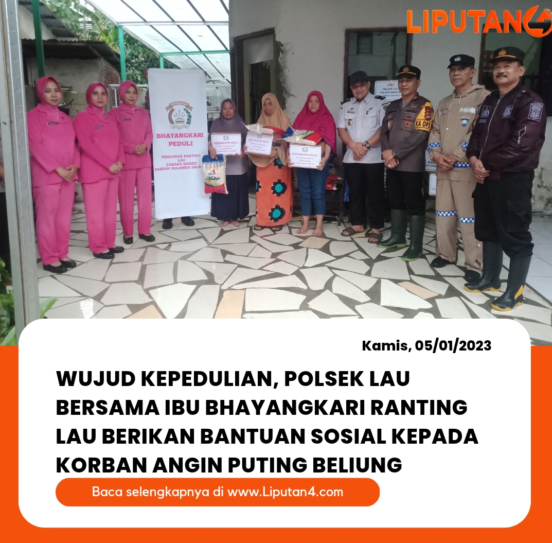 wujud-kepedulian,-polsek-lau-bersama-ibu-bhayangkari-berikan-bantuan-sosial-kepada-korban-angin-puting