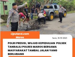 Polri Presisi, Sebagai Wujud Kepedulian, Polsek Tanralili Polres Maros Bersama Masyarakat Tambal Jalan Berlubang