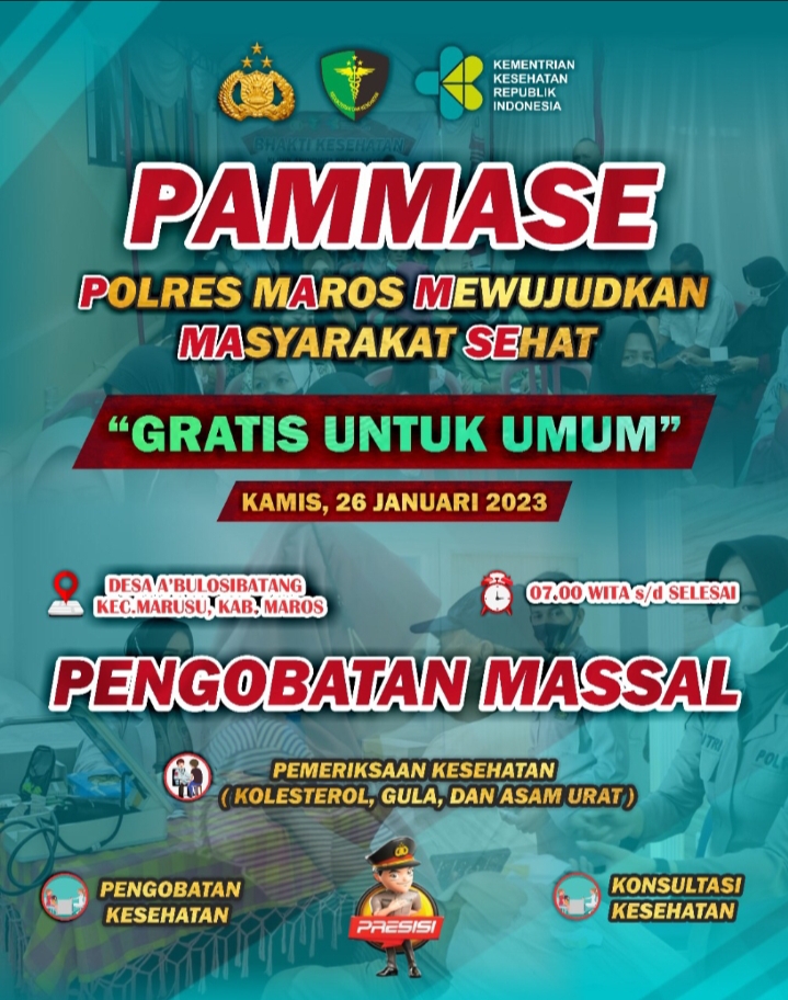 wujud-kepedulian-sosial,-polres-maros-menggelar-“pammase”-program-pengobatan-massal-gratis